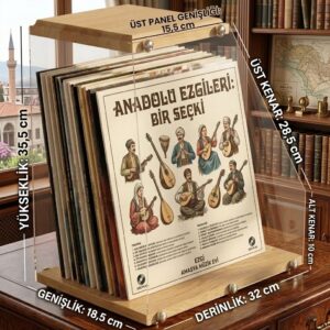 Piu Masif Ahşap Plexi Plaklık .Masa Üstü Plak Düzenleyici Organizer,Dekoratif Plak Rafı 30 Plaklık - Görsel 6