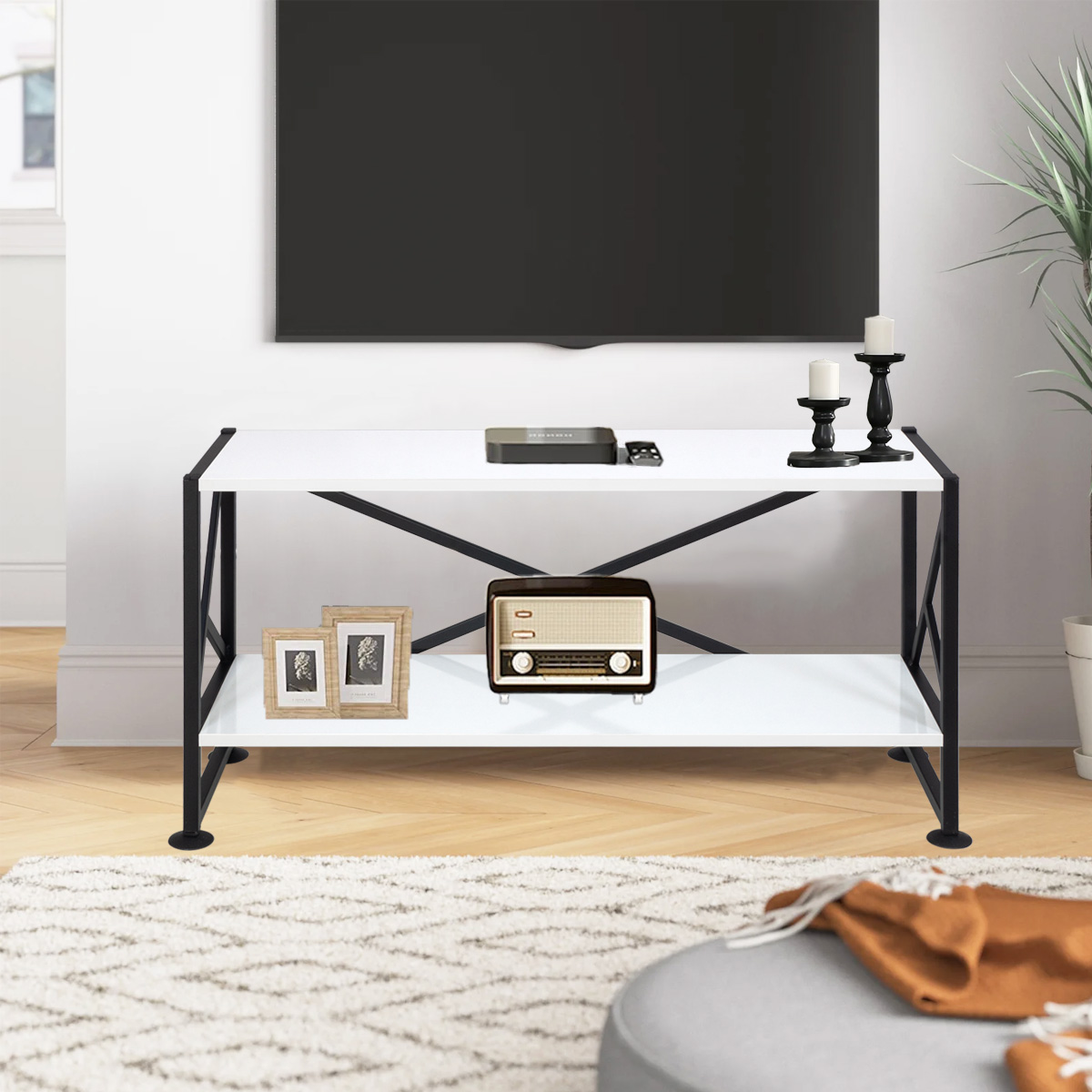 otto-tv-unitesi-beyaz.jpg Otto Mini Tv Sehpası-Tv Ünitesi Beyaz-100 cm - Görsel 1