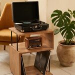 Zeus Plak,Pikap ve Gramofon Sehpası İki Katlı Yan Sehpa Atlantik Çam